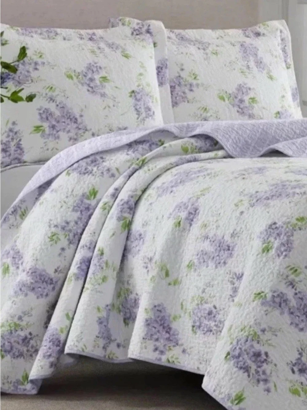 Laura Ashley Keighley Full/Queen Purple Floral Reversible 3 Pc Quilt Set NWT